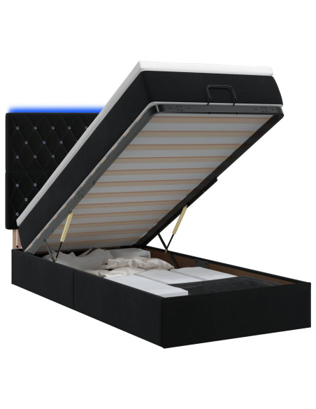 Letto Ottomano con Materasso e LED Nero 100 x 200 cm Velluto