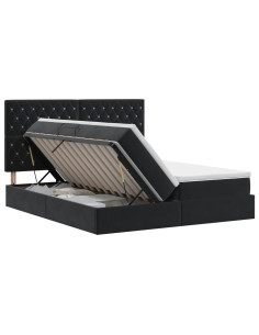 Letto con Contenitore con testiera Nero 200 x 200 cm Velluto 2