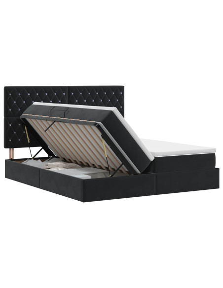 Letto con Contenitore con testiera Nero 200 x 200 cm Velluto