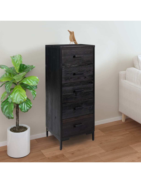 Cassettiera Nera 42x35x110 cm in Legno Massello di Pino