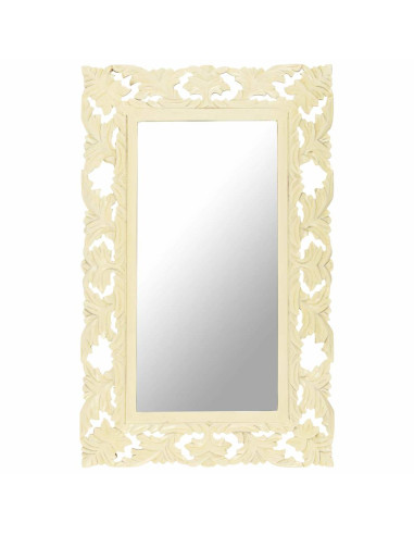 Specchio Intagliato a Mano Bianco 80x50 cm in Massello di Mango