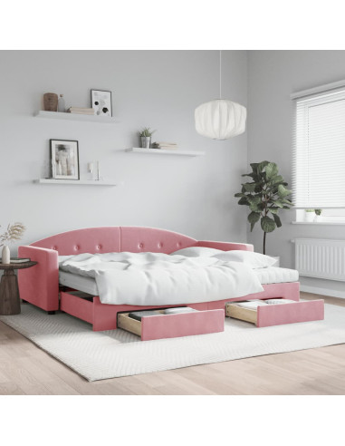 Divano Letto Estraibile con Cassetti Rosa 90x200 cm Velluto