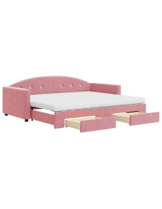 Divano Letto Estraibile con Cassetti Rosa 90x200 cm Velluto 2