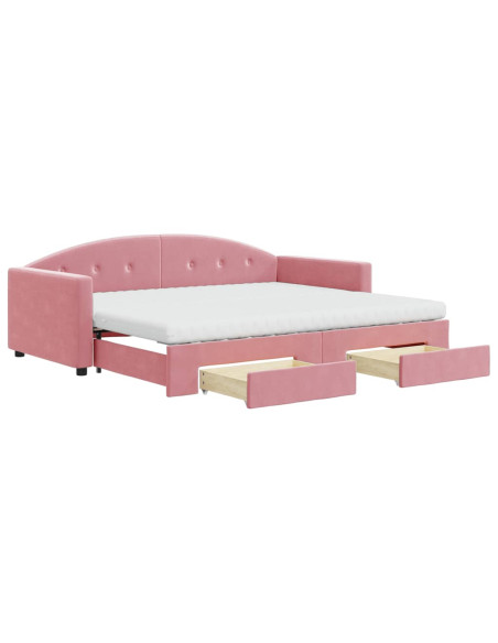 Divano Letto Estraibile con Cassetti Rosa 90x200 cm Velluto