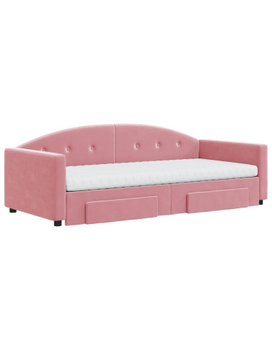 Divano Letto Estraibile con Cassetti Rosa 90x200 cm Velluto