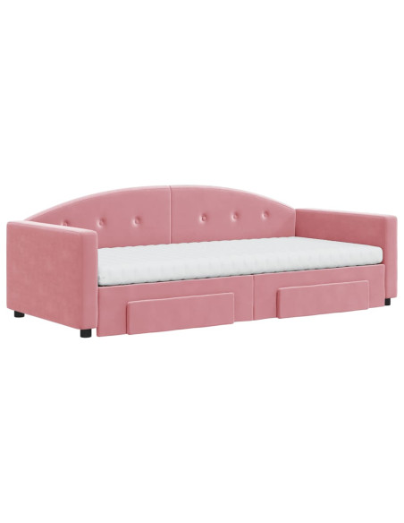Divano Letto Estraibile con Cassetti Rosa 90x200 cm Velluto