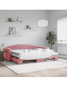 Divano Letto Estraibile con Materassi Rosa 90x200 cm Velluto