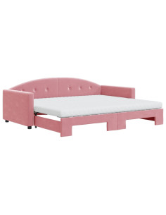 Divano Letto Estraibile con Materassi Rosa 90x200 cm Velluto 2
