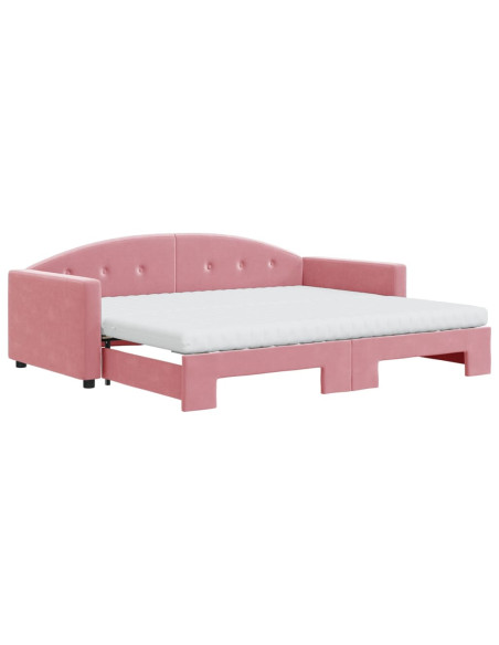 Divano Letto Estraibile con Materassi Rosa 90x200 cm Velluto