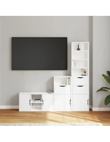 Mobile TV 4 pz con Contenitore ODDA Bianco in Legno di Pino