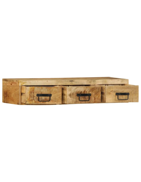 Mobile TV a Parete 100x30x19 cm Legno Grezzo Massello di Mango