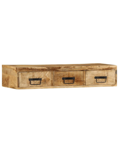 Mobile TV a Parete 100x30x19 cm Legno Grezzo Massello di Mango
