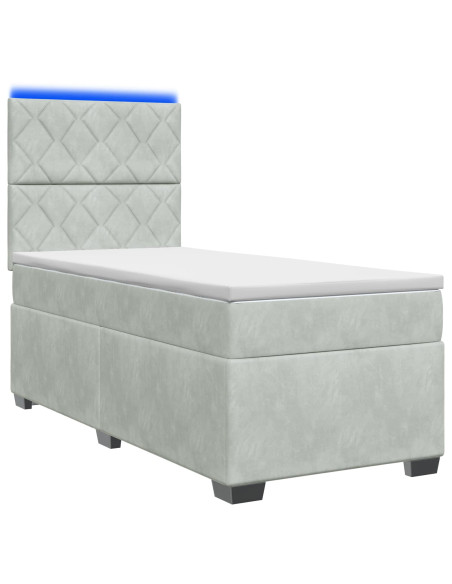 Letto con Box Spring, Materasso e LED Grigio Chiaro 90 x 190 cm
