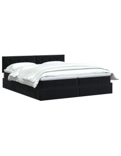 Letto ottomano con materasso con testiera 2 pz Nero Velluto 2