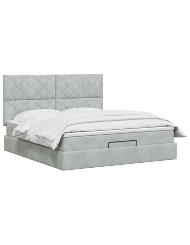 Letto ottomano con materasso Grigio Chiaro 180 x 200 cm Velluto