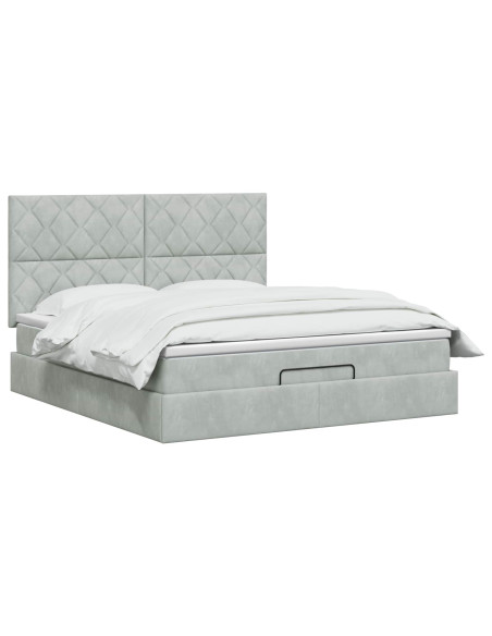 Letto ottomano con materasso Grigio Chiaro 180 x 200 cm Velluto