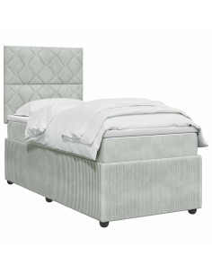 Letto box spring con materasso Grigio Chiaro Singolo Velluto 2