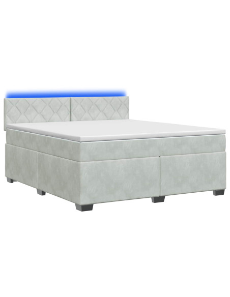 Letto con Box Spring, Materasso e LED Grigio Chiaro Velluto