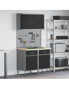 Mobile da lavoro 5 pcs Nero Legno ingegnerizzato e acciaio