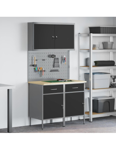 Mobile da lavoro 5 pcs Nero Legno ingegnerizzato e acciaio