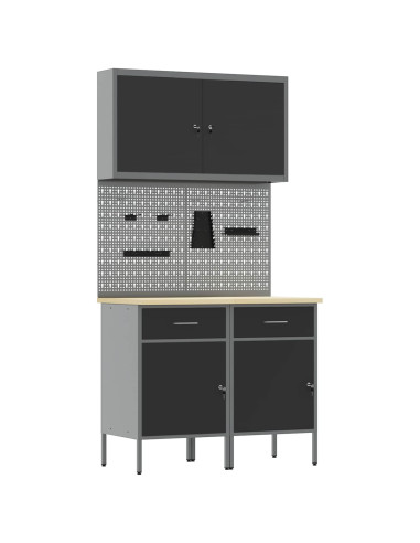Mobile da lavoro 5 pcs Nero Legno ingegnerizzato e acciaio