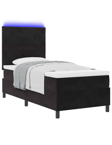 Letto a Sorgente LED con testiera Nero 90 x 190 cm Velluto