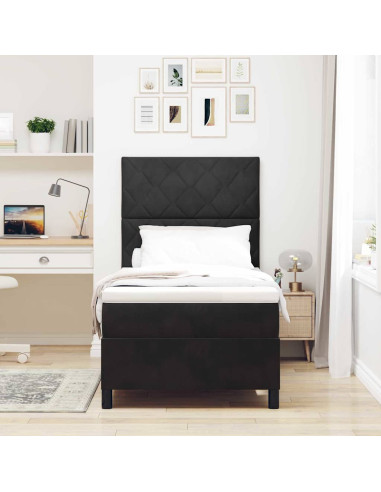 Letto a Sorgente LED con testiera Nero 90 x 190 cm Velluto