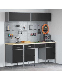 Set di mobili da lavoro con cassetto con blocco 10 pz Nero