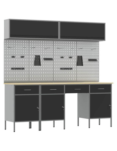Set di mobili da lavoro con cassetto con blocco 10 pz Nero