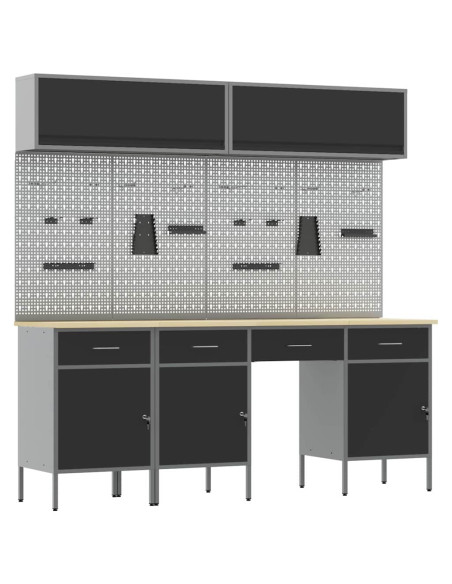 Set di mobili da lavoro con cassetto con blocco 10 pz Nero
