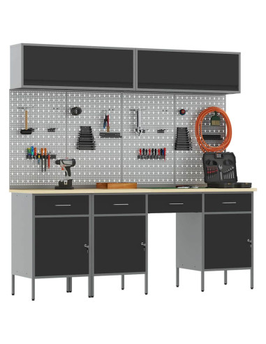 Set di mobili da lavoro con cassetto con blocco 10 pz Nero