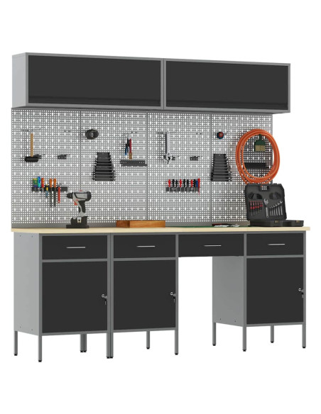 Set di mobili da lavoro con cassetto con blocco 10 pz Nero