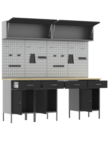 Set di mobili da lavoro con cassetto con blocco 10 pz Nero