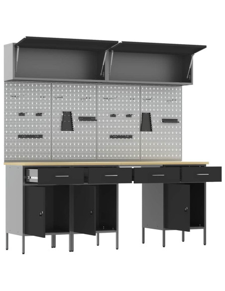 Set di mobili da lavoro con cassetto con blocco 10 pz Nero