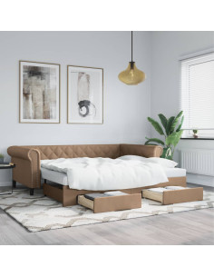 Divano Letto Estraibile Cassetti Cappuccino 90x200cm Similpelle