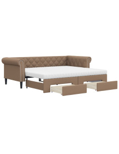 Divano Letto Estraibile Cassetti Cappuccino 90x200cm Similpelle 2