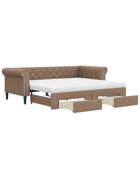 Divano Letto Estraibile Cassetti Cappuccino 90x200cm Similpelle