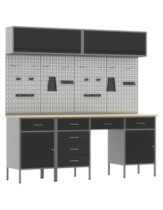 Set di mobili da lavoro con cassetto con blocco 10 pz Nero 2