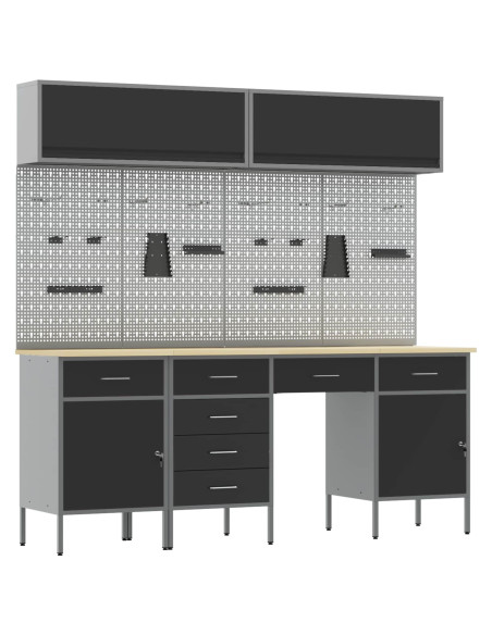 Set di mobili da lavoro con cassetto con blocco 10 pz Nero