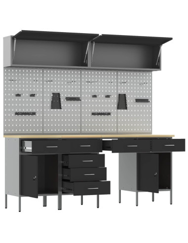Set di mobili da lavoro con cassetto con blocco 10 pz Nero