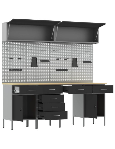 Set di mobili da lavoro con cassetto con blocco 10 pz Nero