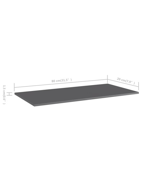 Ripiani per Libreria 4pz Grigio Lucido 80x20x1,5cm Multistrato
