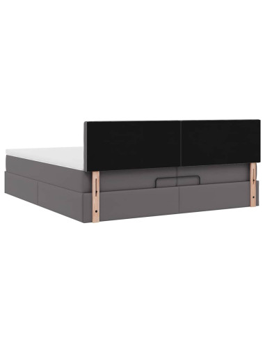 Struttura Letto Pouf con Materasso Grigio 200x200 cm Similpelle