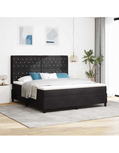 Letto a molle con materasso Nero 180 x 200 cm Velluto