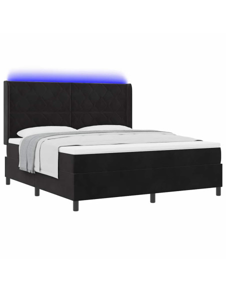 Letto a molle con strisce LED Nero 180 x 200 cm Velluto