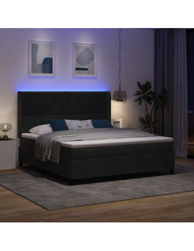 Letto a molle con strisce LED Nero 180 x 200 cm Velluto