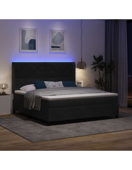 Letto a molle con strisce LED Nero 180 x 200 cm Velluto
