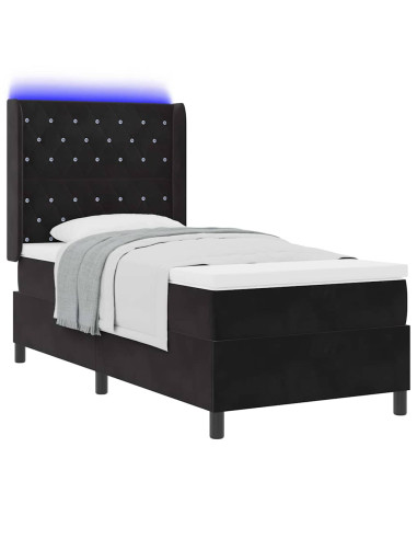 Letto a molle con materasso con led Nero 90 x 190 cm Velluto