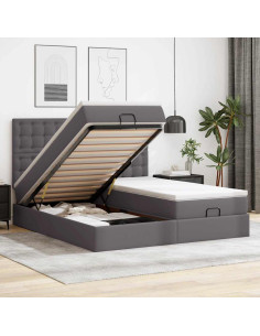 Struttura Letto Pouf con Materassi Grigio 200x200 cm Similpelle