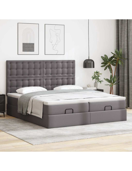 Struttura Letto Pouf con Materassi Grigio 200x200 cm Similpelle